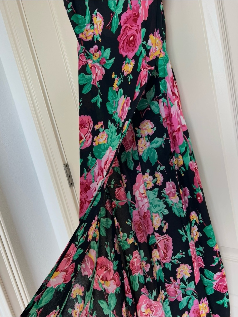 For Love & Lemons Becca Black Floral Maxi Slip Dress with Pink Roses - Picture 4 of 7